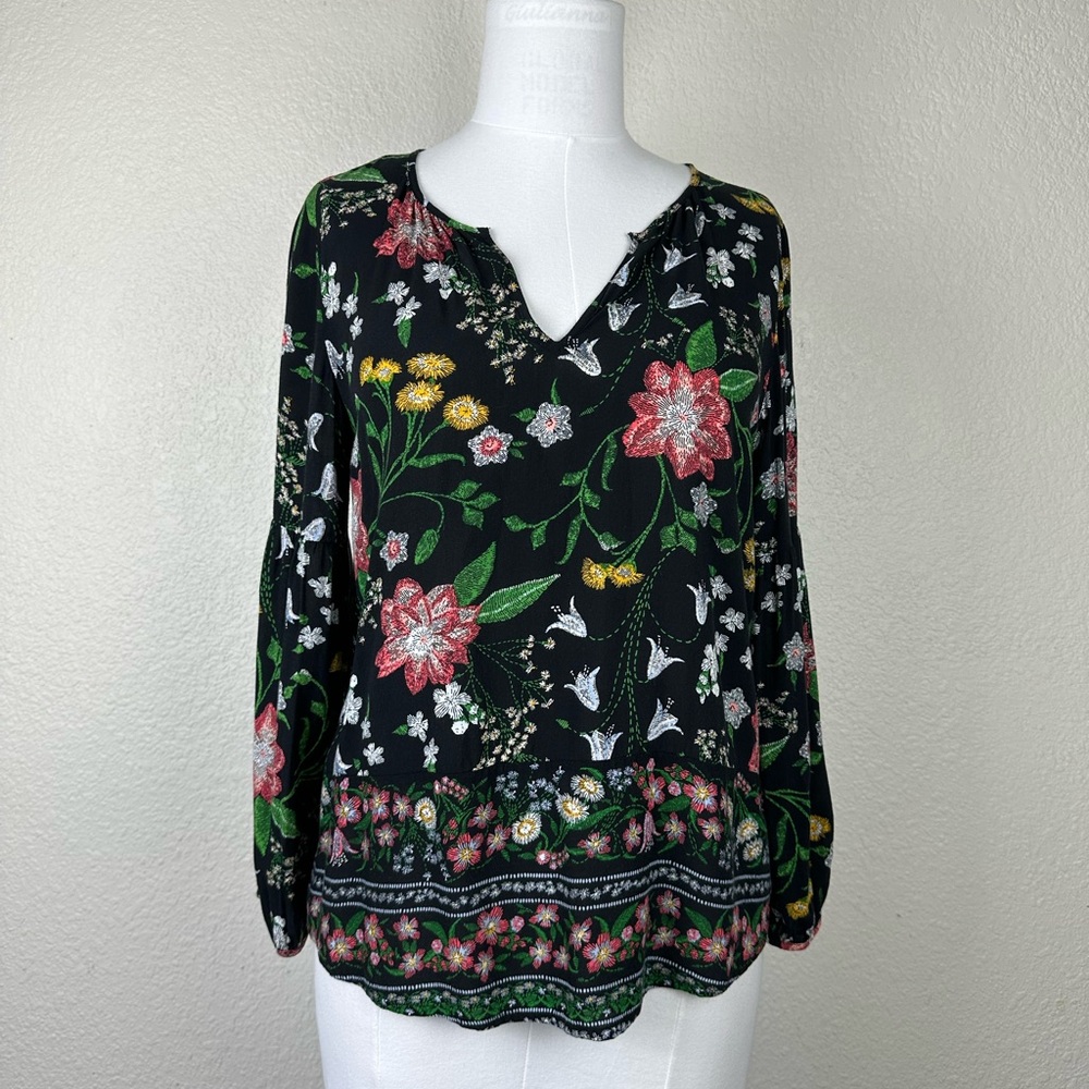 Floral Black Blouse Old Navy Blous Sz SP Black Floral Long Balloon